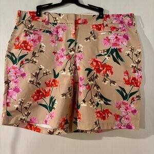 Lands' End Pink and Tan Shorts Floral Design